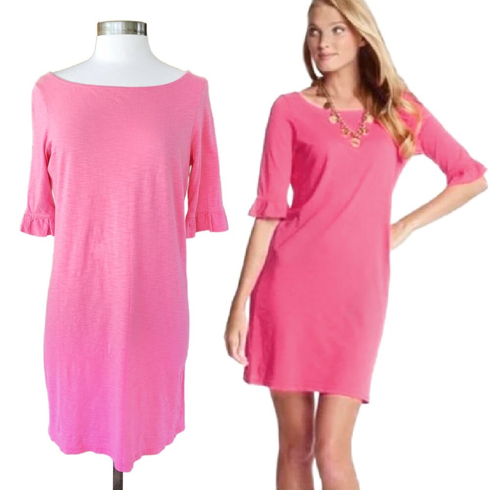 Lilly Pulitzer Somerset Solid Pink Mini Tee Dress  Medium Ruffle Sleeve Casual